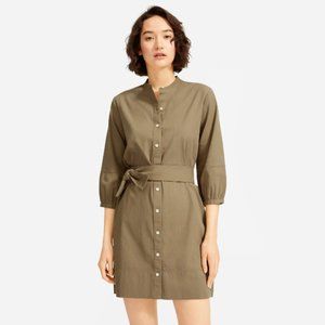 Everlane Cotton Weave Collarless Belted Shirtdress / Green / Size 8